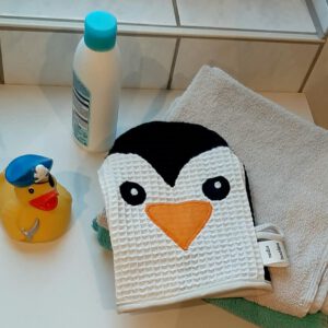 Waschhandschuh "Pinguin" aus Waffelpique-Stoff