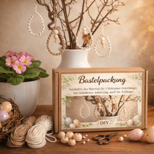 Bastelpackung für 3 Makramee‑Osterhänger in Eierform