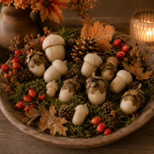 Handgedrechselte Holzeicheln – natürliche Akzente für Deine Herbstdeko